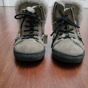 Kids Suede Faux-Fur Lined High-Top Sneakers - Gray
